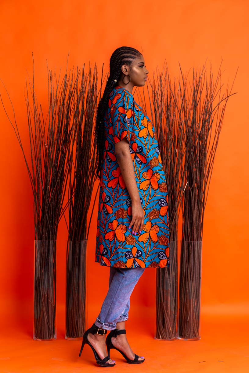 Keya Midlength African Print Overcoat
