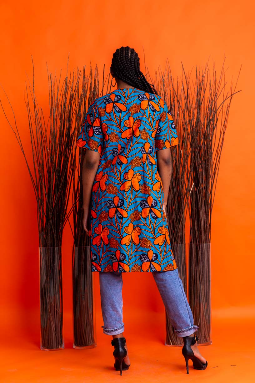 Keya Midlength African Print Overcoat