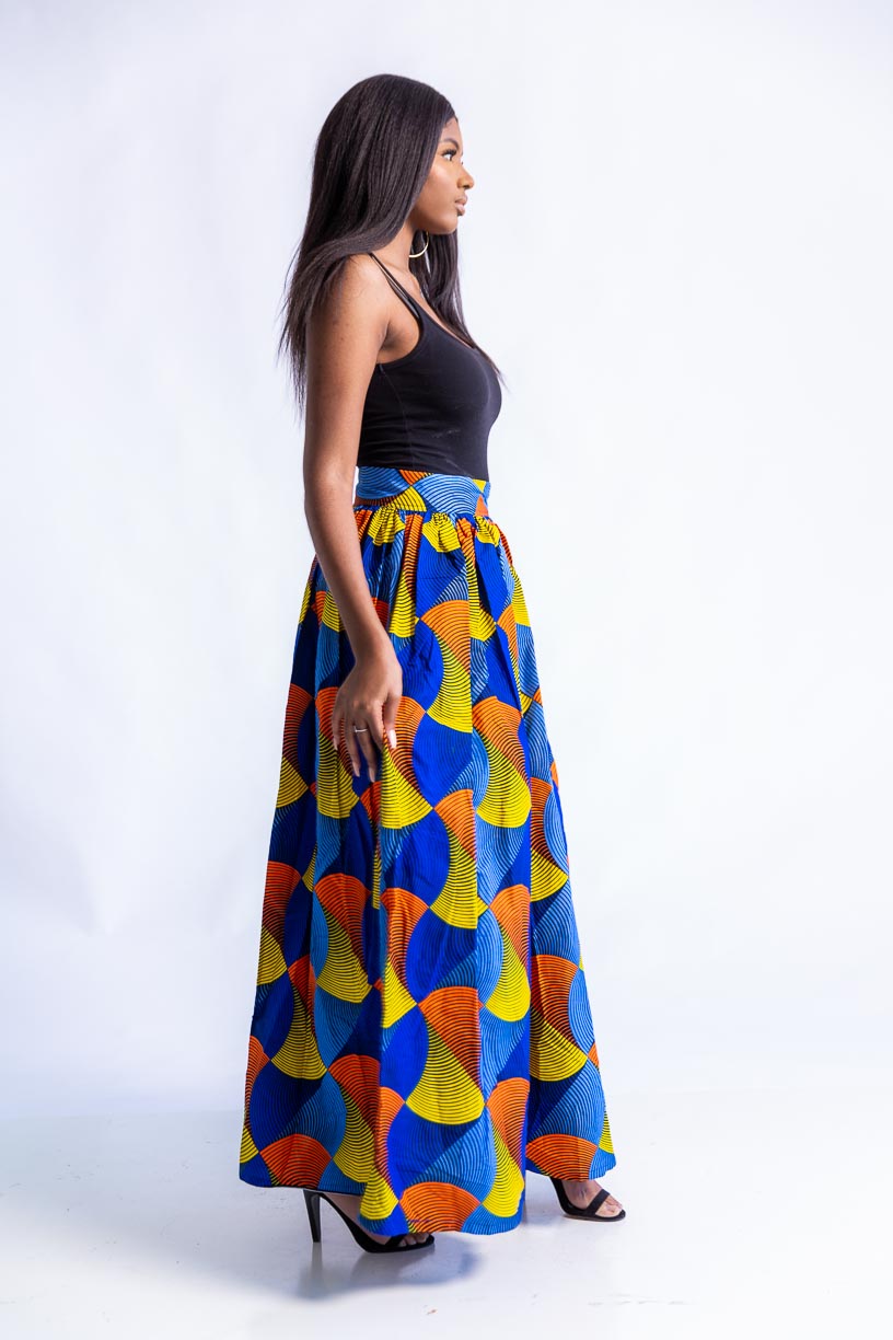 Falda larga con estampado africano Akweley