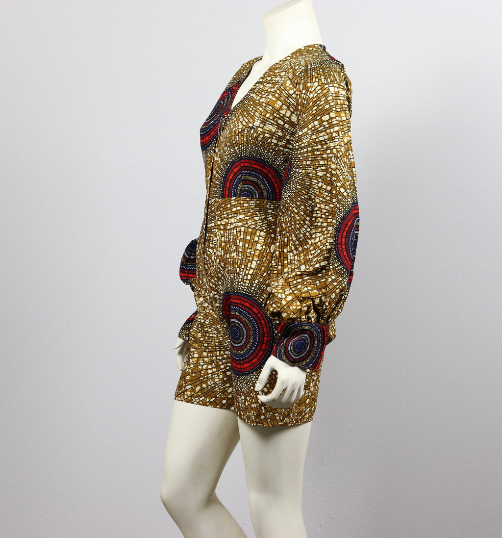 Jayde II Short Length African Print Jumpsuit with pockets and waistbelt