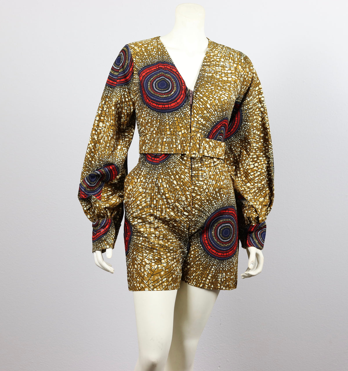 Jayde II Short Length African Print Jumpsuit with pockets and waistbelt