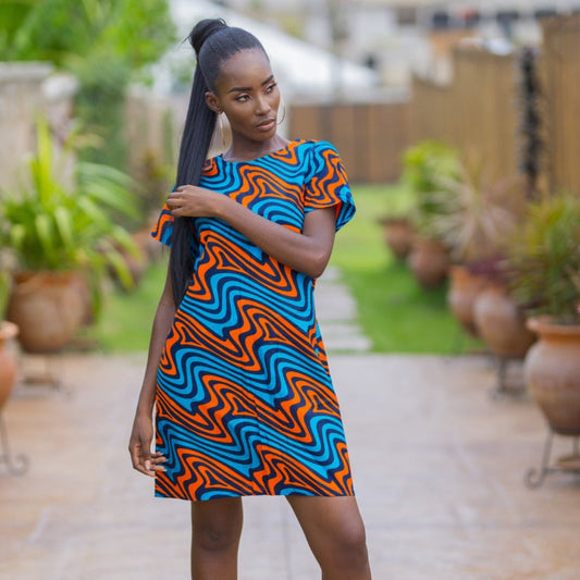 Blue Shift African Print Dress