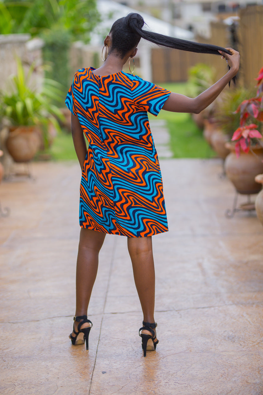 Blue Shift African Print Dress