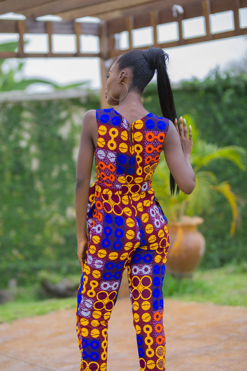 Bella Mid length African Print Jumpsuit with Pockets