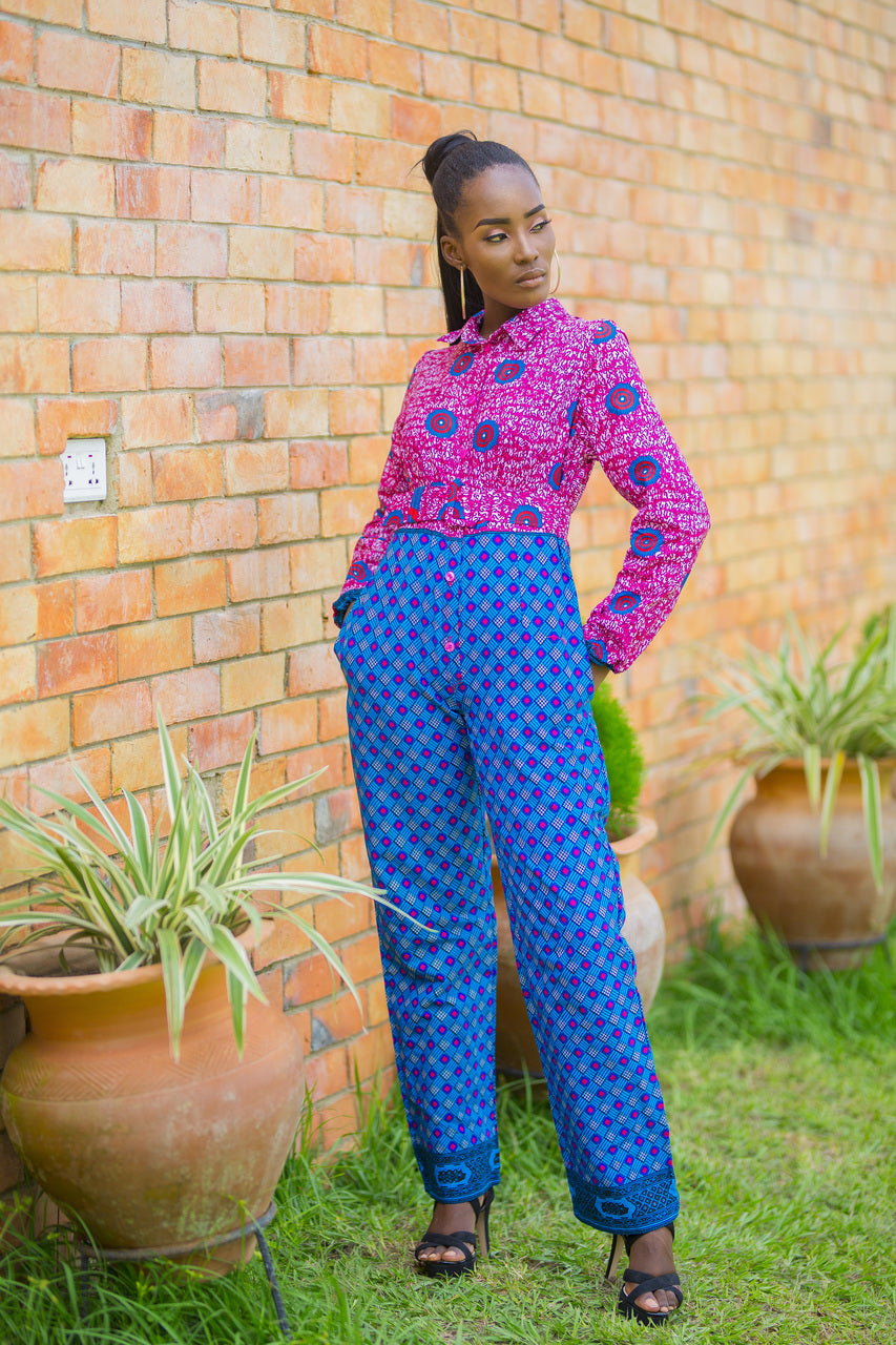 Xoelle Floor Length African Print Jumpsuit with pockets