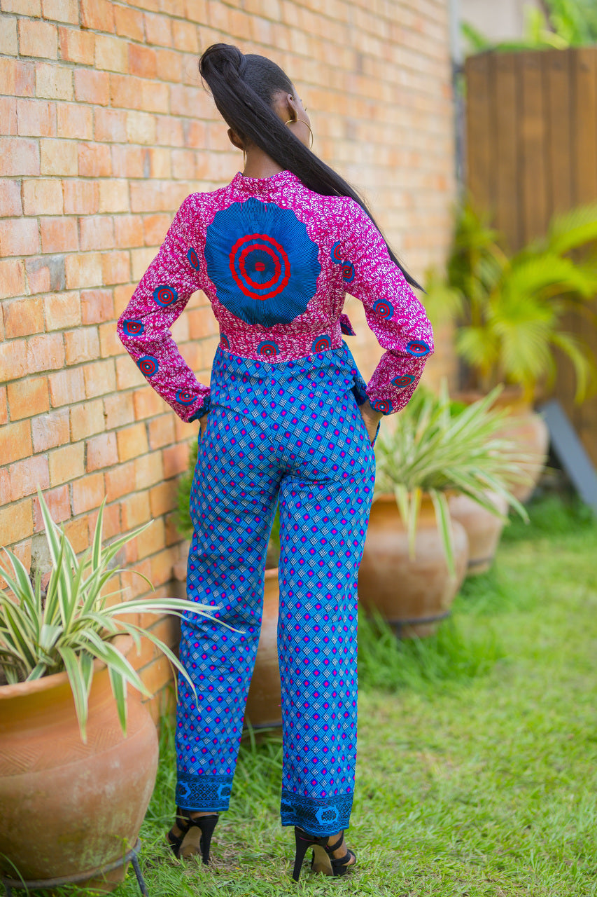 Xoelle Floor Length African Print Jumpsuit with pockets