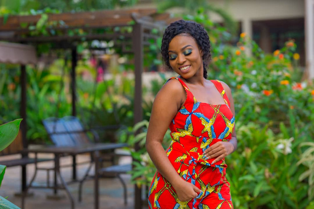 Kesia Red African Print Floor length Jumpsuit with pockets