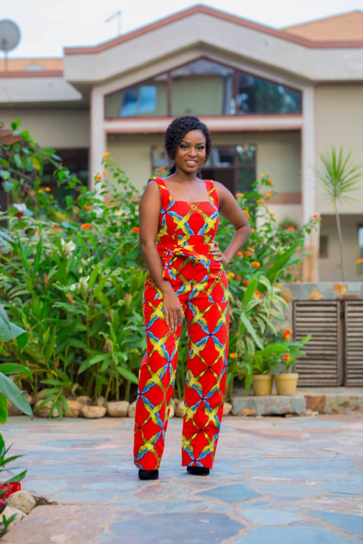 Kesia Red African Print Floor length Jumpsuit with pockets