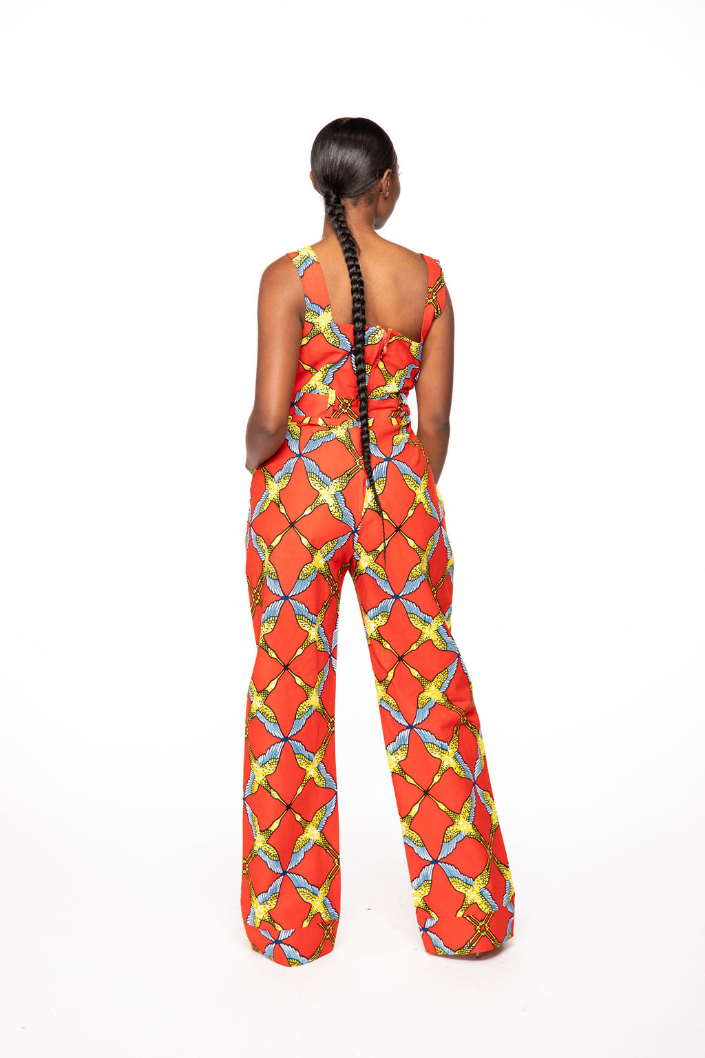 Kesia Red African Print Floor length Jumpsuit with pockets