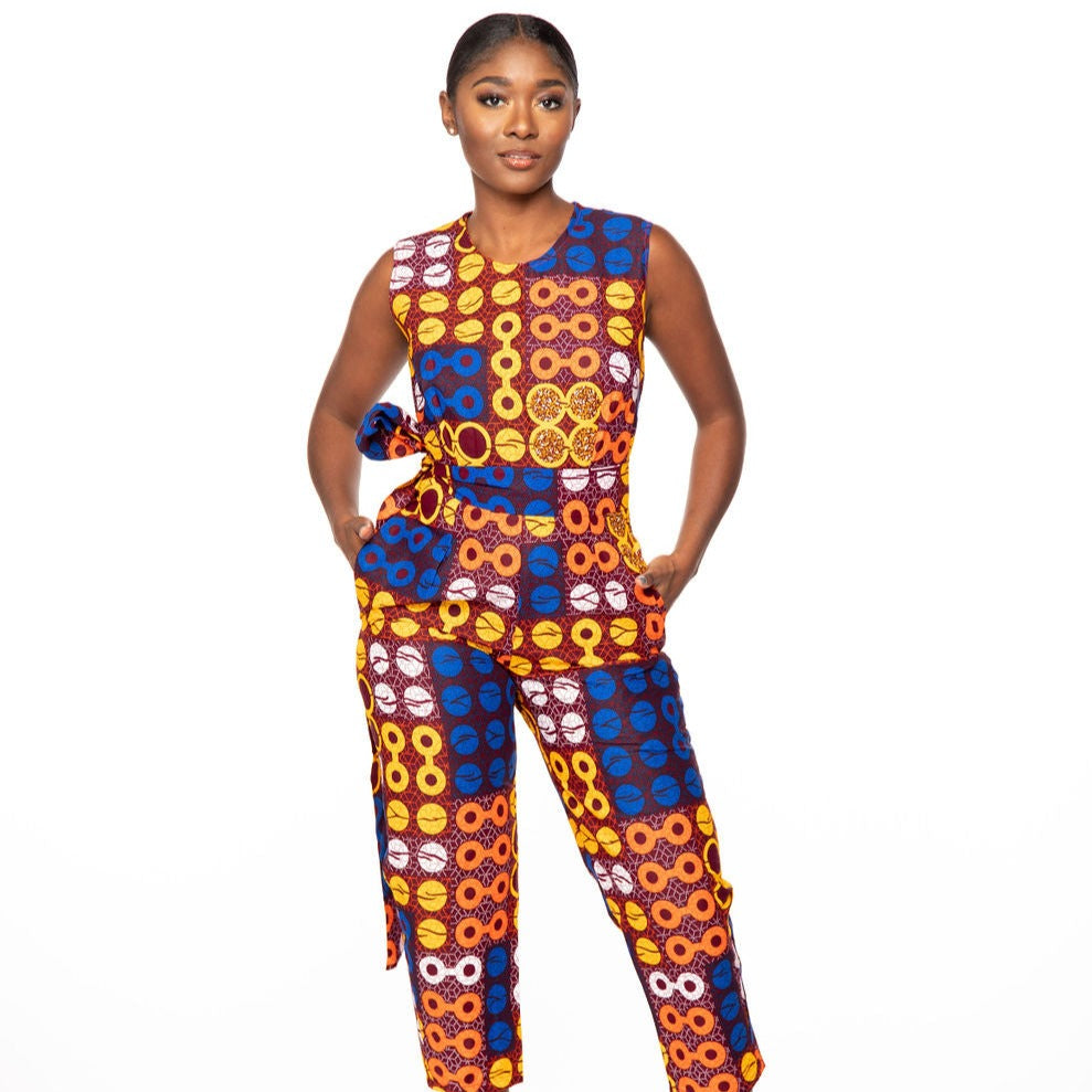 Bella Mid length African Print Jumpsuit with Pockets