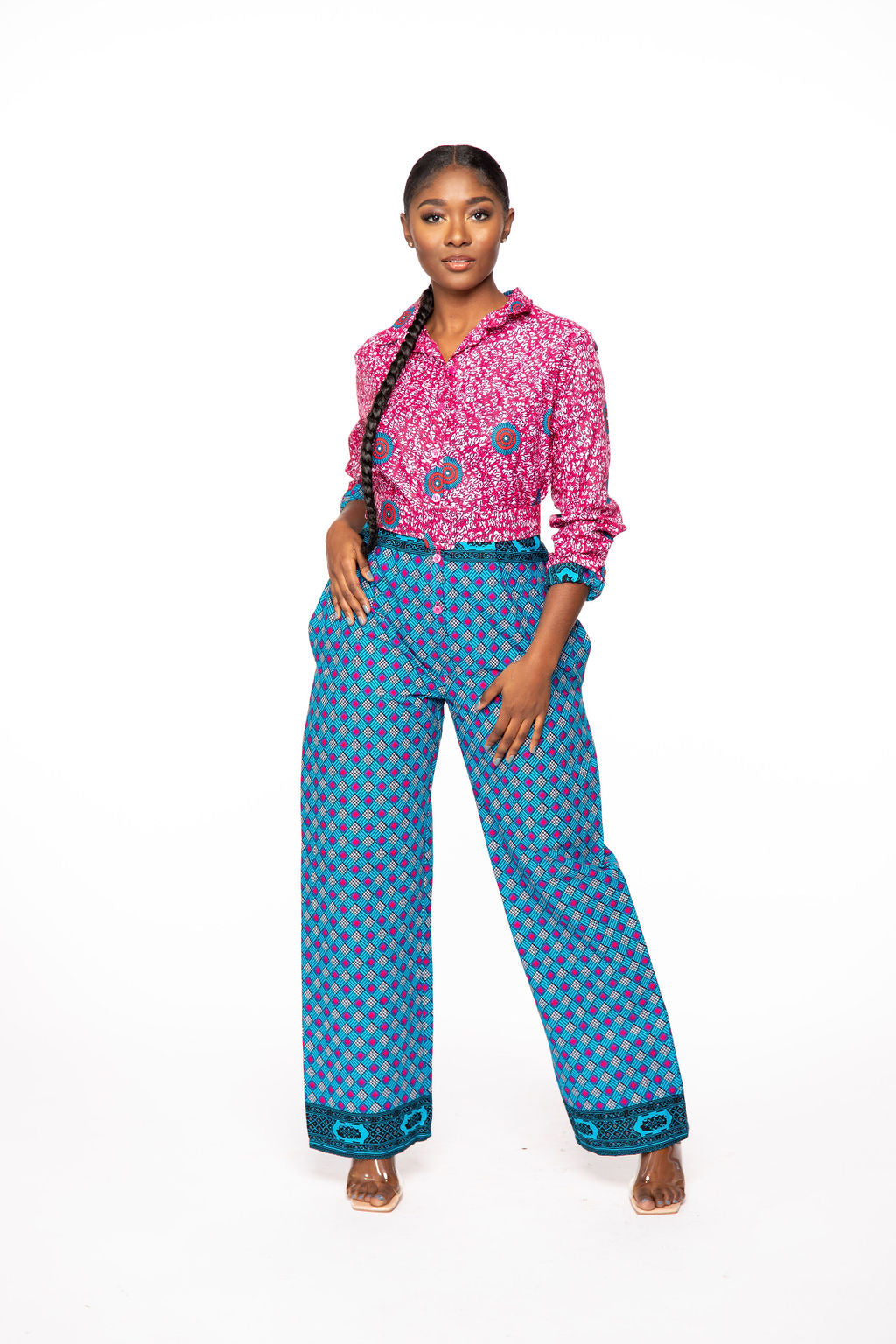 Xoelle Floor Length African Print Jumpsuit with pockets