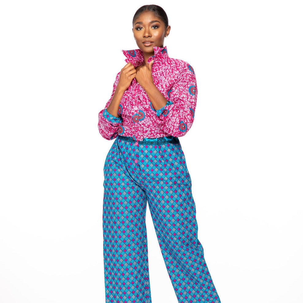 Xoelle Floor Length African Print Jumpsuit with pockets