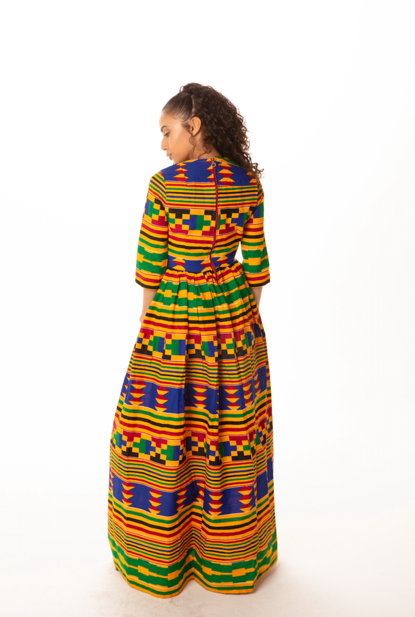 Vestido largo con estampado africano Akuba