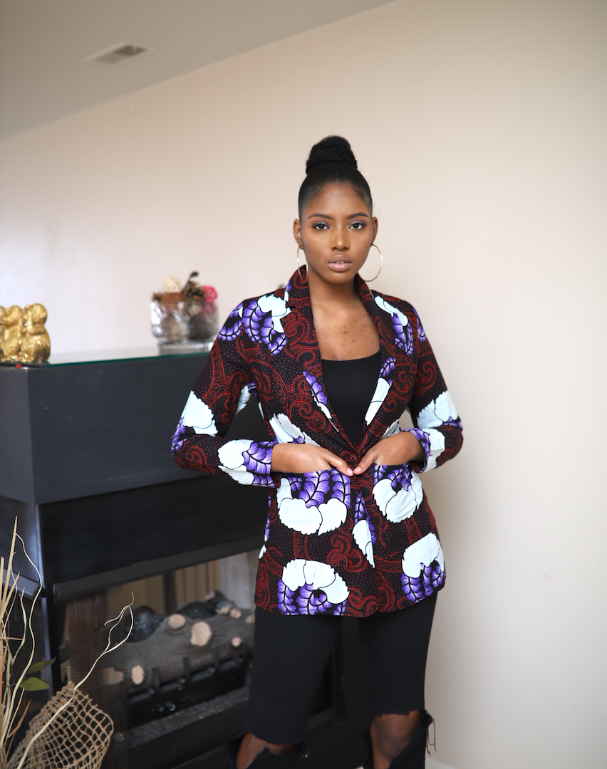 Madie African Print Blazer with pockets