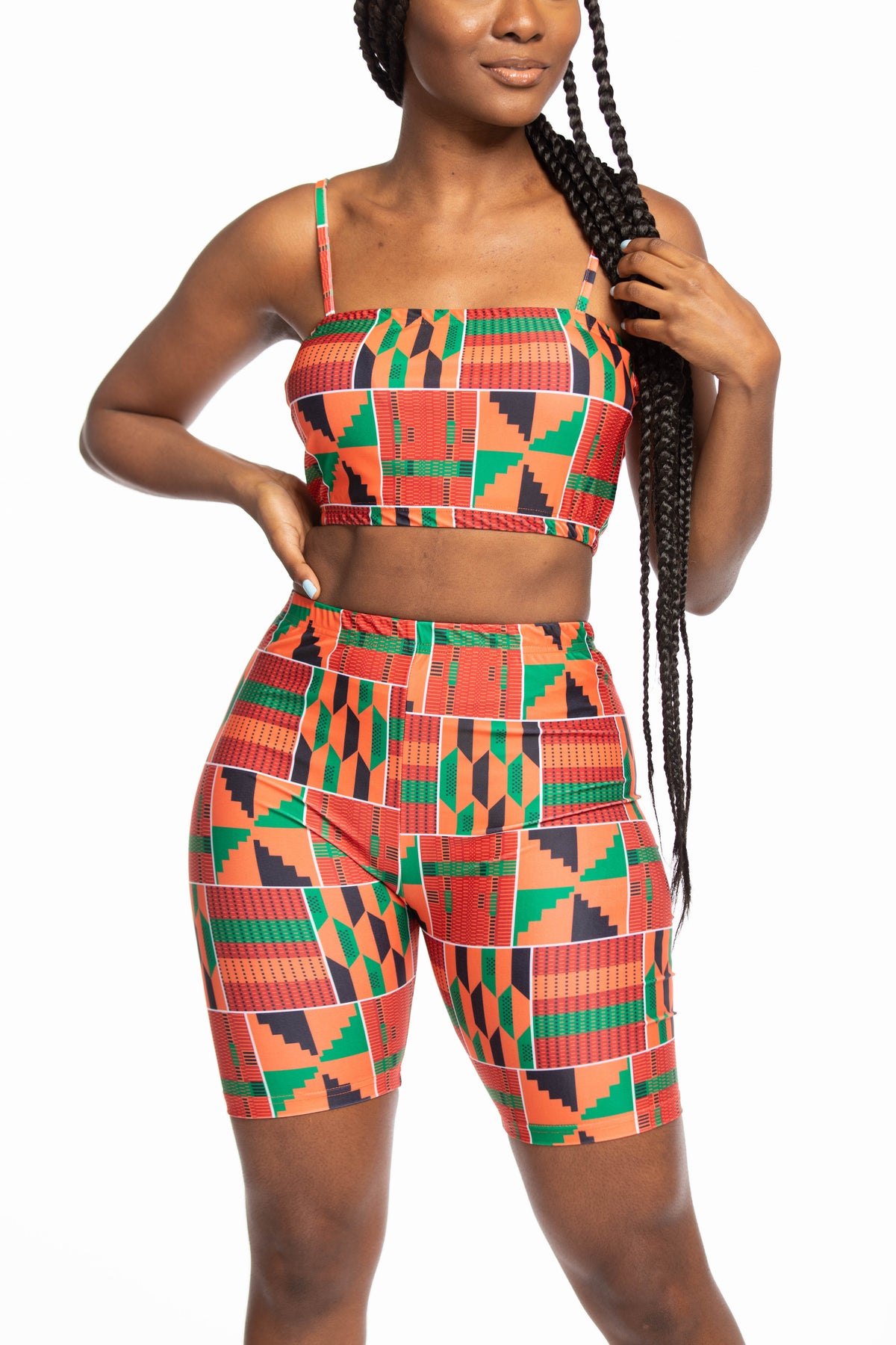Naana Kente Strecthy Biker Top and Shorts Set